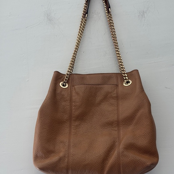 Michael Kors Jet Set Brown Pebbled Soft Leather Gold Chain Handle Shoulder Bag - Picture 7 of 8